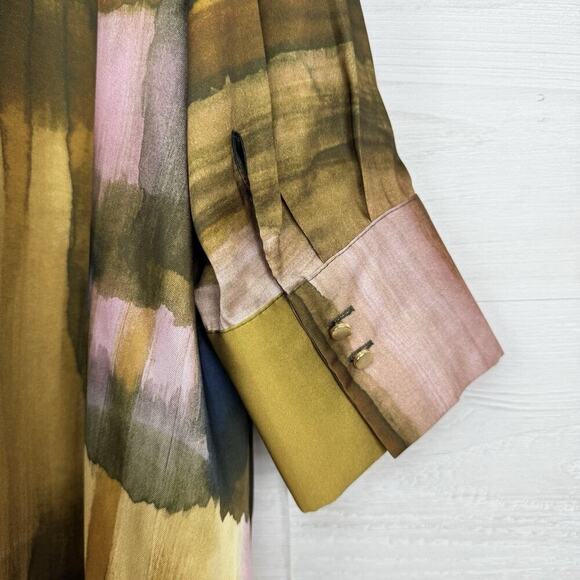 Couchel Shift Satin Midi Dress Plus Size 2XL Printed Tie Neck Long Sleeve Whimsy - Picture 10 of 16